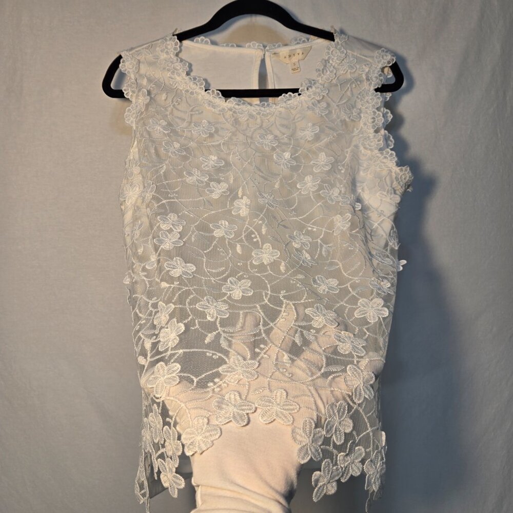 ADIVA Cottagecore Fairy White Lace Embroidered Floral Tank Top Size L New NO Tag - Picture 2 of 16